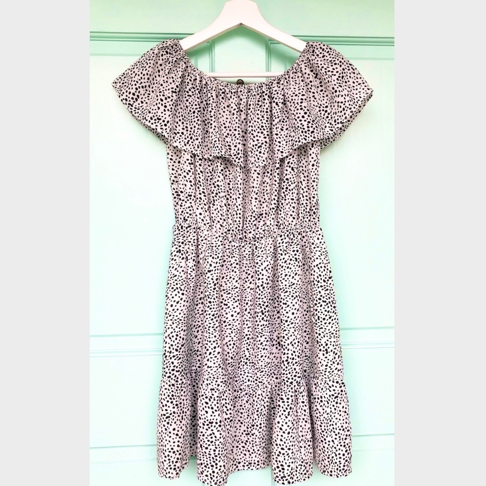 Black And White Spotted Off The Shoulder Dress